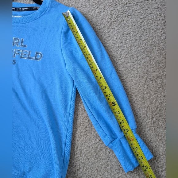 Karl Lagerfeld Rhinestone Logo Puff Shoulder 3/4 sleeve sweater Sz S - Picture 15 of 15